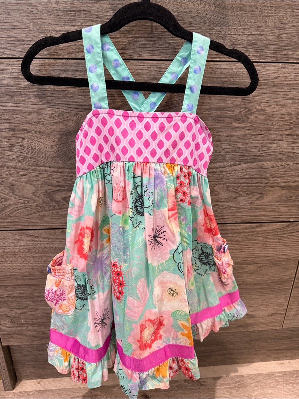 Matilda Jane Pink and Mint Girls Sundress with Floral Skirt